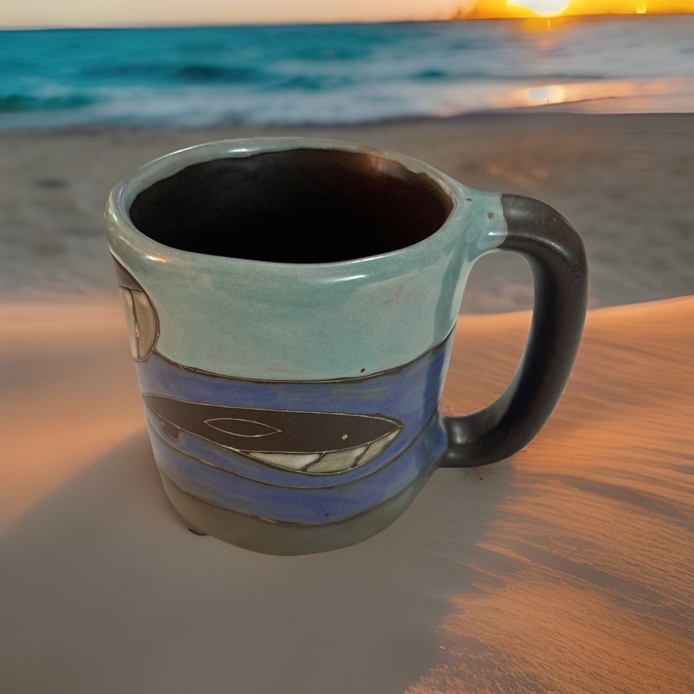 Mara Mexico Whales Coffee Cup‎ Mug Artisan Stoneware Handmade Large Thick Heavy